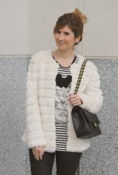 CHIGNON HAIRSTYLE AND WHITE COAT