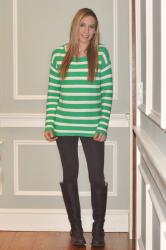 GAP GREEN STRIPE SWEATER & SKINNIES