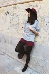 Grey and Burgundy lace short