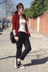 RED BLAZER - CHECKED PANTS