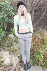 dogtooth trousers & mint jumper