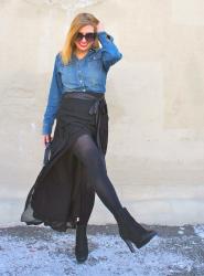 Chambray Top, High-Low Skirt