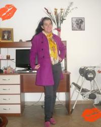 Magenta Coat and Carosuel Scarf.