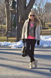 Exploring Central Park | Faux Fur + Pop of Pink
