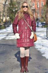 Berry Cold | Target Puffer Coat + Burberry Boots
