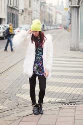 Neon Beanie, Shaggy Faux Fur