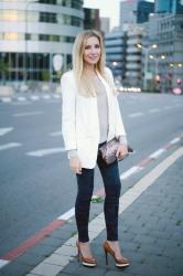 Casual Look: White Blazer And Camouflage Pants