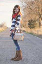 UGG BOOTS & NAVY SWEATER