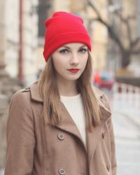 beige and red