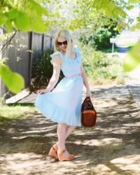 hot autumn days, vintage yellows and blue ruffles