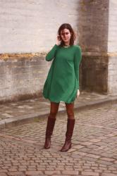 Gold and Green Longsleeve Trapeze Dress