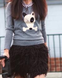 Animal Print Sweater and Feather Skirt