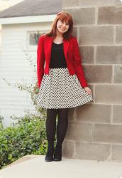 Dotted Dress, Lace Top, & a Red Blazer