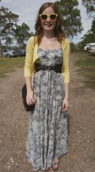 Easter: Floral Maxi Dress, Yellow Cardi, Chanel Bag |  Threadless Tee, Printed Shorts, Marc Jacobs Karlie