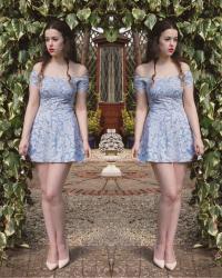 Off-The-Shoulder Paisley Print Dress / Miu Miu Sunglasses