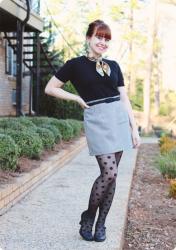A Composer Scarf, Houndstooth Mini Skirt, & Polka Dot Tights
