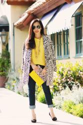 Kitten Face Pumps and Yellow Clutch