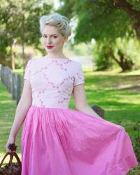 my new pink vintage dress, sparkling fountains and a sunny birthday