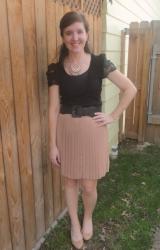Black Lace and Pleated Blush Skirt
