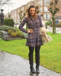 My look / Floral dress & fur jacket