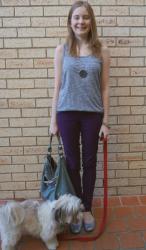 Coloured Jeans: Purple, Grey and Balenciaga Day | Burgundy, Striped Tee and Chloe Paddington