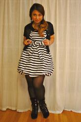 *favorite spring outfit ~ black & white striped dress*