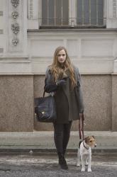 Striped blouse and military coat