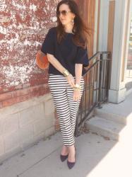 J.Crew Raffia Stripe Pants & J.Crew Bonded Sweater