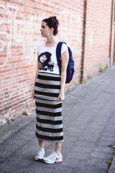 Nikes, Backpack and a Maxi Skirt.