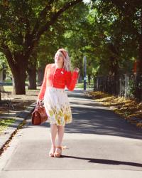 golden leaves, yellow roses on vintage dresses and the orangiest cardigan 