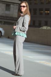 Mint Peplum & Gray Suiting