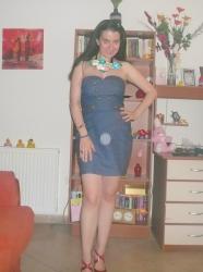 Denim Dress Fancied with Bib Necklace and Red Stilettos.