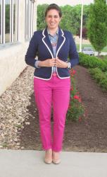 Navy Blazer, Gingham & Pink