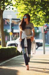 Graphic Tee and Patched Jeans