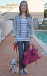 Zara Frayed Cardi, Stripe Tank, Skinnies, Balenciaga Work | Lifechurch.tv Tee, Hoodie, Converse, Sapphire City Bag