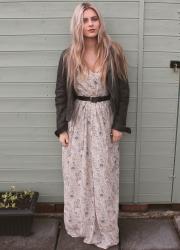 maxi dress & leather jacket