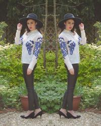 Embroidered Shirt / Cobalt Blue Details / Wide Brim Hat