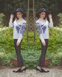 Embroidered Shirt / Cobalt Blue Details / Wide Brim Hat