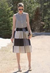 Pattern mixing - striped top with a checkered skirt