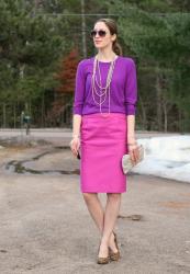 Pink sweater with a purple pencil skirt...too much?
