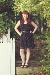 Sleeveless Polka Dot Dress Outfit