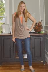 CASUAL WEEKEND OUTFIT: DEEP COWL NECK VINCE TANK SWEATER