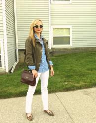 Army Green, Gingham, & White Jeans
