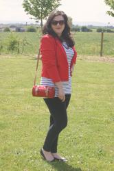 Skinny cords and the perfect red blazer...
