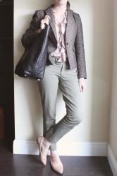 Brown tweed, blush, olive & a shoe question