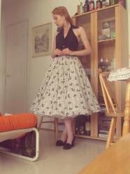 Black cherries Vintage circle skirt.