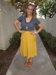 Navy Stripes + Mustard Midi