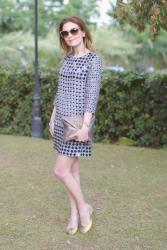 Sequin dress and envelope clutch 