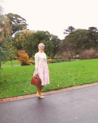 pale pink, mustard and deep green ivy
