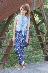 DENIM BLOUSE AND PRINTED PANTS